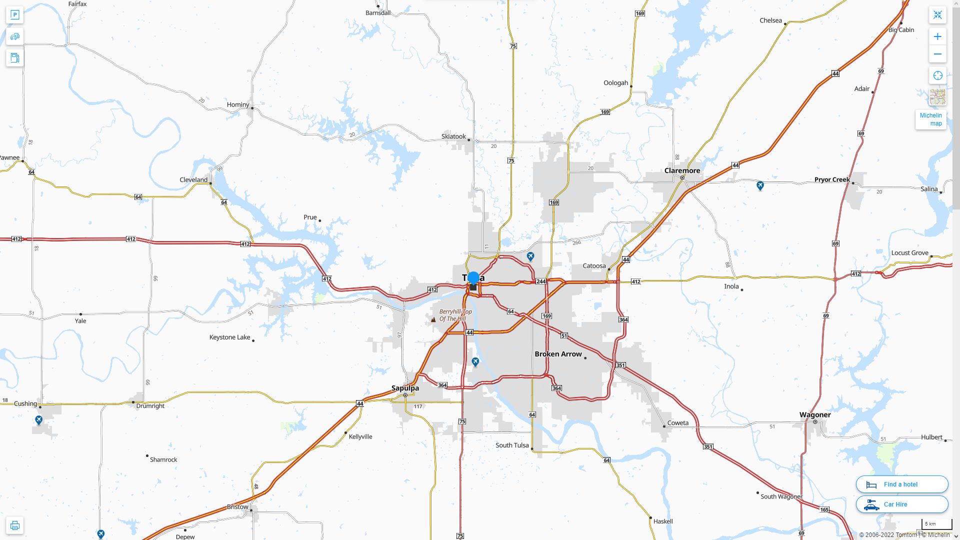 Tulsa Oklahoma Highway and Road Map